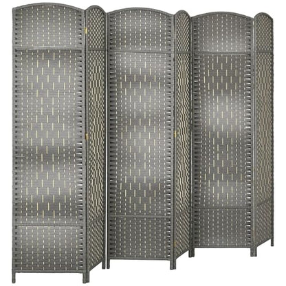 HOMCOM 6 Panel Room Divider 6 Ft Privacy Screen Hand-Woven Mixed Gray | Folding PP Wall Partition, Pine Wood Frame, Freestanding Room Separator, Bedroom Home Office, No Assembly - color: Mixed Gray, size: 6 Panel