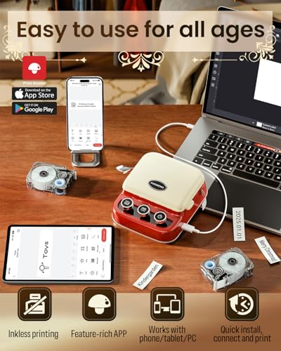 Phomemo P15 Ribbon Printer, Bluetooth Label Maker for Gift Wrap & Business - color: Retro Red