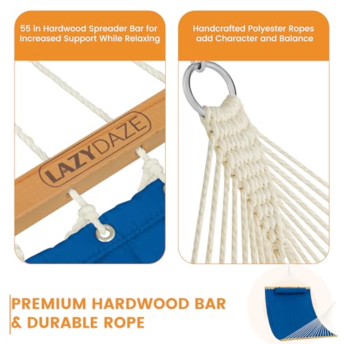 Lazy Daze 12 FT Double Hammock with Spreader Bar for Outside, Bright Blue - color: Bright Blue