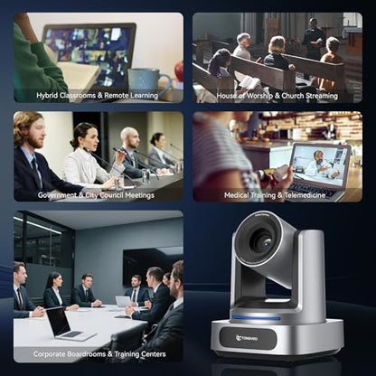 TONGVEO AI 4K PTZ Camera with Auto Tracking, 10X Optical Zoom Video Conferencing Camera, HDMI & USB 3.0 Plug and Play Webcam for Zoom, Teams, Church Worship, Live Streaming, Education - color: Grey