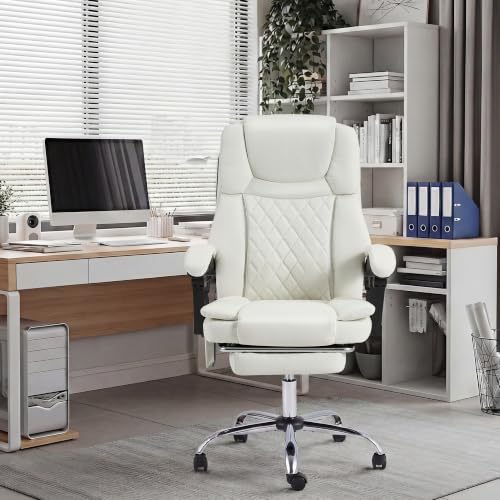 HOMREST 3D Kneading Massage Office Chair, White - color: White