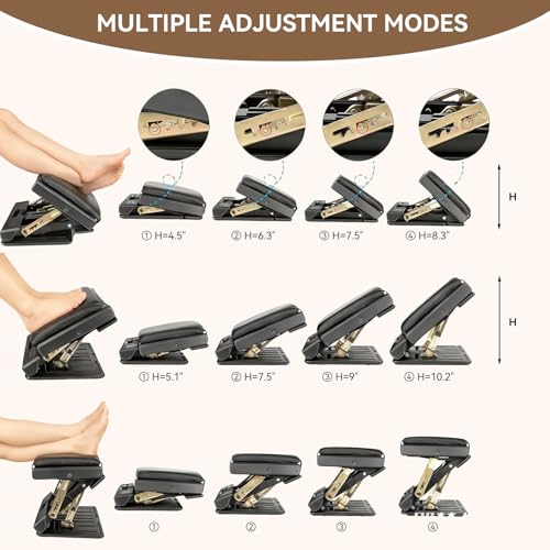 Car Foot Rest, Foldable Non-Slip Footstool with Removable Cushion, Portable Travel and Adjustable Under Desk Foot Rest for Office Chair, Ergonomic Support