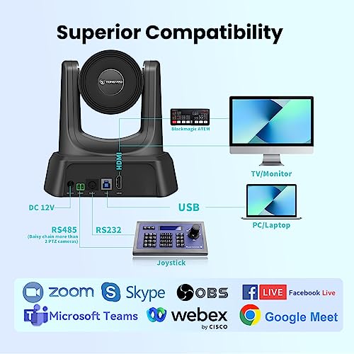 TONGVEO PTZ Camera HDMI/USB 10X Optical Zoom 60fps 1080P Video Conference Camera for Church Worship Live Streaming Meeting Online Learn with Zoom YouTube OBS and More - color: black