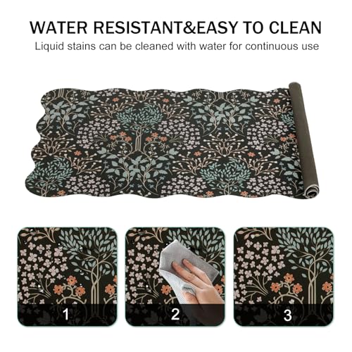 L-SPOUTTO Black Mouse Pad,Scalloped Desk Mat XXL Botanical Gaming Mousepad | 35.4x15.7in Large Non-Slip Base Keyboard Pad Waterproof Desktop Mat for Laptop Computer Game Home Office,Seamless Plants - color: Plants