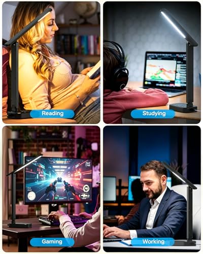LED Desk Lamp, 10Ft Power Strip with 3 Outlets 4 USB Ports(2 USB C), Black - color: Black, size: 10 Ft