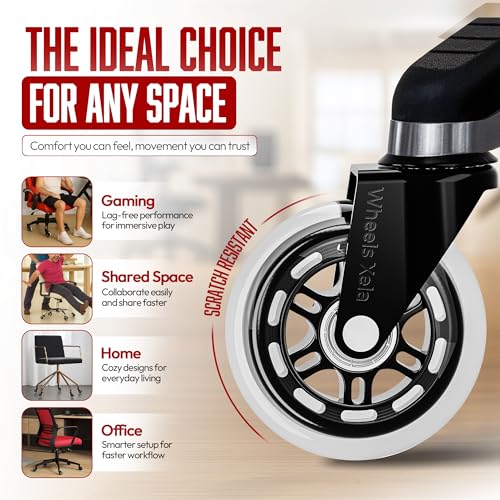 Office Chair Wheels, Heavy-Duty Replacement Rubber Chair Caster for Hardwood Floors & Carpet, Desk & Gaming Chair, Roller Blade Wheels for Computer Gaming Desk Chairs, Fits 98% Chair-3 Inch Set of 5 - color: Clear