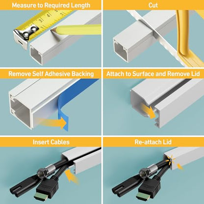 D-Line 32.8ft Cable Raceway, Self Adhesive Cord Cover, Hide Surface Wires, Paintable - 10x 0.63in (W) x 0.63in (H) x 39in Lengths - White - size: 10-Pack