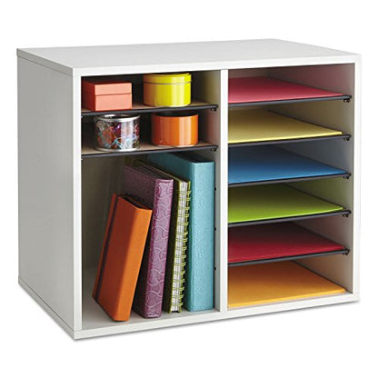 Safco Literature Organizer, 12 Compartments, Office and Classroom Mailbox with Adjustable Shelves, Wood Paper and Mail Sorter, Gray