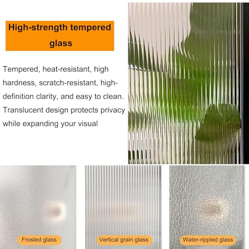 Translucent Glass Room Divider with Metal Frame, Freestanding Partition for Home Office Decoration
