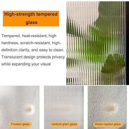 Translucent Glass Room Divider with Metal Frame, Freestanding Partition for Home Office Decoration