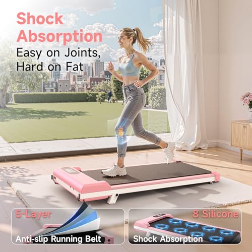 Incline Walking Pad, 3.5HP Foldable Portable Treadmill with Handle Bars, Ultra Quiet ≤40dB Under Desk Treadmills for Home Office, 330LB Capacity, Wide Running Belt, LED Display & Remote Control - color: Bright Pink