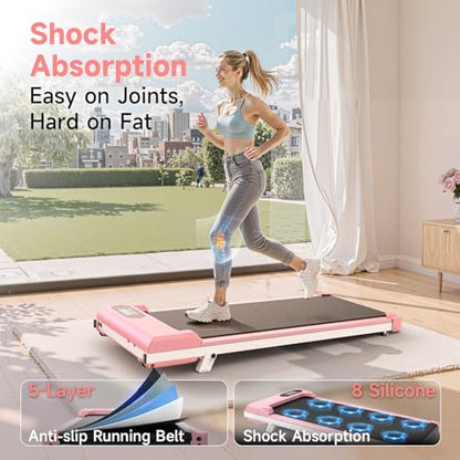 Incline Walking Pad, 3.5HP Foldable Portable Treadmill with Handle Bars, Ultra Quiet ≤40dB Under Desk Treadmills for Home Office, 330LB Capacity, Wide Running Belt, LED Display & Remote Control - color: Bright Pink