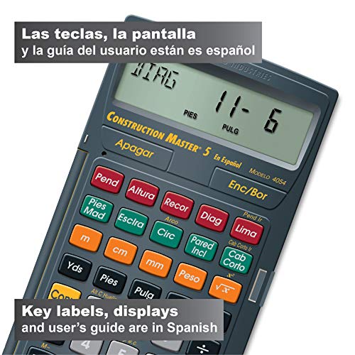 Calculated Industries 4054 Construction Master 5 Calculator | en Español, Feet-Inch-Fraction, For Carpenters, Construction Calculator with all Spanish labeling - style: CM5 en Espanol