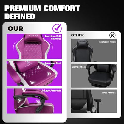 GTPLAYER Gaming Chair, Ergonomic Computer Chair with Footrest and Lumbar Support, High Back Recliner Chair 350lbs, Height Adjustable for Home Office, Purple - color: Purple