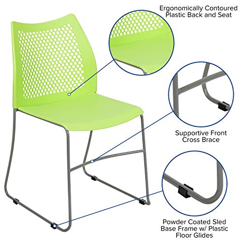 Flash Furniture Hercules Stack Chair with Air-Vent Back, Green | Sled Base, Powder Coated, 661 LBS. Weight Capacity - color: Green, size: Set of 1