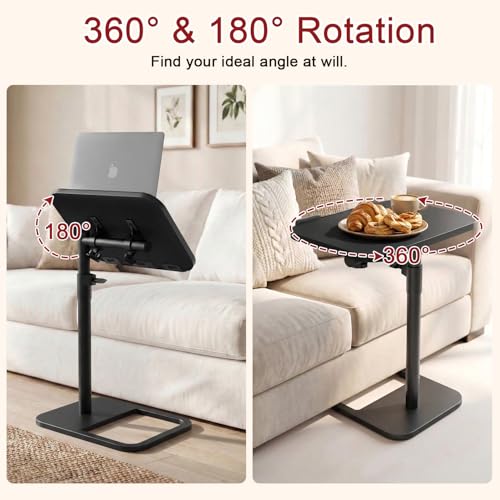 GOYLSER TV Tray Table Adjustable Height, Flip-Top, Snack Side Table with 360° Swivel and 180° Tilt, C Shaped End Table for Couch, Sofa, Dinner Eating and Recliner (Black) - color: Black, style: Angle Tilt