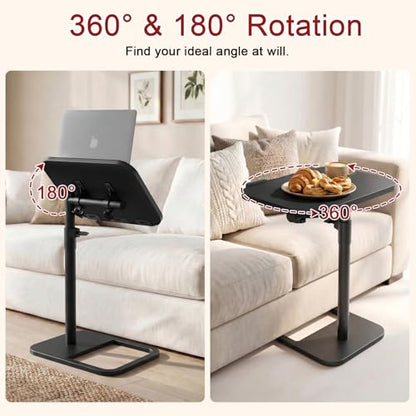 GOYLSER TV Tray Table Adjustable Height, Flip-Top, Snack Side Table with 360° Swivel and 180° Tilt, C Shaped End Table for Couch, Sofa, Dinner Eating and Recliner (Black) - color: Black, style: Angle Tilt