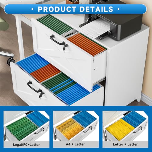 BYNSOE 2 Drawer Lateral File Cabinet Metal Filing Cabinet with Lock Office Home Steel Lateral File Cabinet for A4 Legal/Letter Size Lockable Wide Metal Cabinet,Assembly Required - color: White, size: 2 Drawers-3