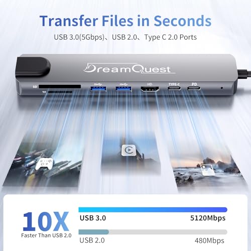 8-in-1 Laptop Docking Station USB C Hub with 4K HDMI & 100W PD | Aluminum 8-in-1 USB C Hub with USB 3.0(5Gbps), USB 2.0, USB-C, Ethernet, SD/TF Card Reader for Laptop MacBook