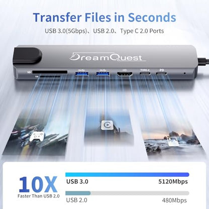 8-in-1 Laptop Docking Station USB C Hub with 4K HDMI & 100W PD | Aluminum 8-in-1 USB C Hub with USB 3.0(5Gbps), USB 2.0, USB-C, Ethernet, SD/TF Card Reader for Laptop MacBook