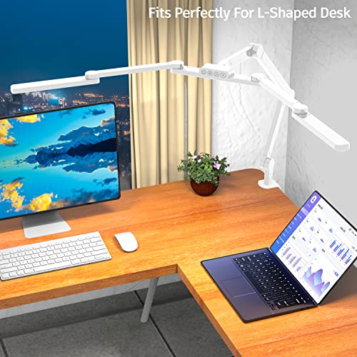 EPABINA LED Desk Lamp for Home Office, 41.5" White Clip on Architect Desk Lamp with Clamp, 24W Adjustable Dimmable Bright Swing Arm Eye Care LED Table Light Clamp on Office Lighting - color: White+9 rotatable parts