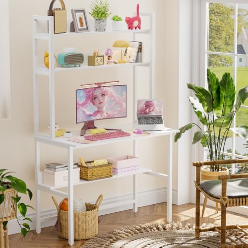 Aquzee 40 Inch Desk with Hutch, Computer Desk with Shelves - color: White, size: 40inch