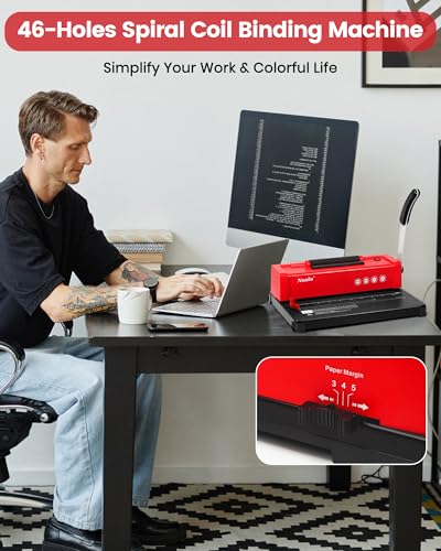 46-Hole Binding Machine Spiral Coil Binder Red,DIY Book Binder Kits with Electric Coil Inserter,4:1 Pitch 500 Sheets,Come with 100pcs Comb Binding Spines,School Office Home
