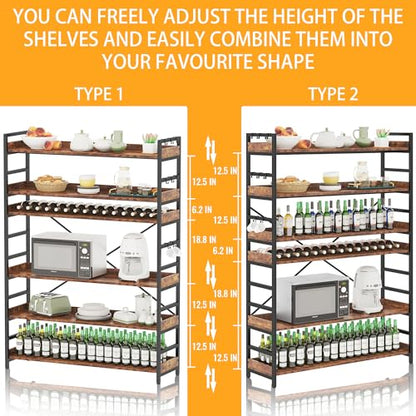 HCHQHS 6 Tier Bookshelf, Adjustable Industrial Bookcase, Vertical Tall Book Shelf, Wood and Black Metal Open Bookshelves for Home Office, Living Room, Bedroom - color: Rustic Brown, size: 6-Tier (47"W x 70"H)