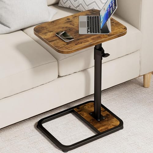 GOYLSER C-Shaped Tables Small Swivel End Table, Height Adjustable Side Tables Living Room, Rotating Snack Couch Wooden Tv Trays for Eating On Couch, Rustic Brown - color: Rustic Brown, style: Standard