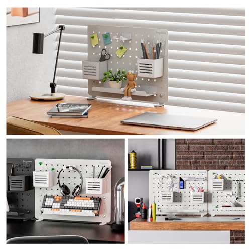 PEGZONE Clamp on Desk Pegboard, 16.5" x 12.6", with 10 Accessories, White - color: White, size: Medium