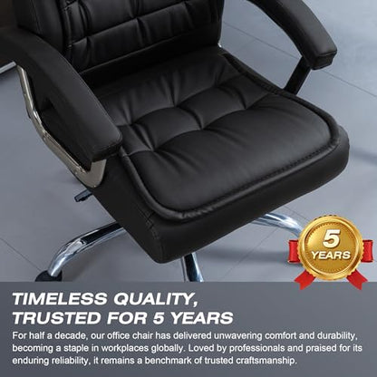Executive Office Chair Adjustable Leather Chair, High Back Swivel Office Desk Chair with Padded, Armrest 350lbs Load-Bearing Spring Seat Computer Desk Chair for Home Office, Black - color: Black