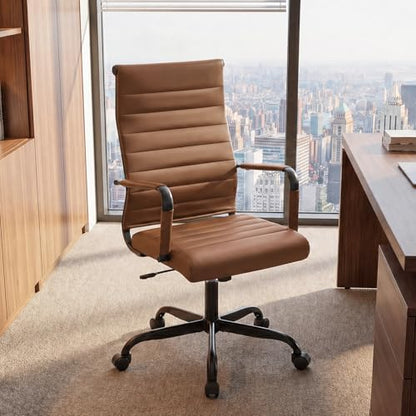 Leather Office Desk Chair, Conference Room Chairs with Wheels, Modern Executive Computer Guest Chairs with Arms - color: Brown&black