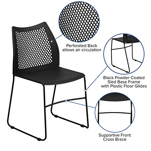 EMMA + OLIVER Home and Office Black Sled Base Stack Chair with Air - color: Black