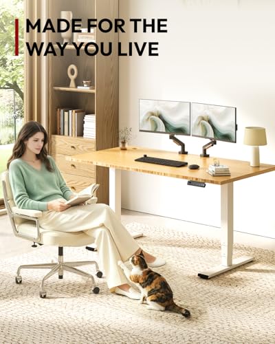 SANODESK Solid Bamboo Dual Motor Standing Desk, 220 lbs, 55×28 - color: Natural Bamboo+white Frame, size: 5528