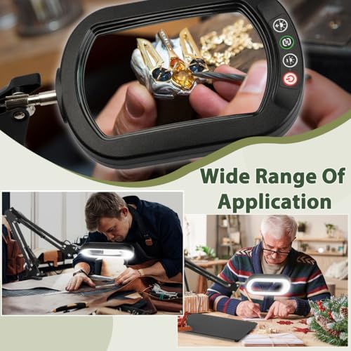Veemagni 12X Rectangle Magnifying Glass with Light and Stand, 5 Color Modes Stepless Dimmable, 2-in-1 LED Lighted Desk Lamp & Clamp, Hands Free Magnifier for Reading Crafts Repair Painting Close Work