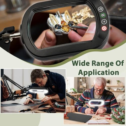 Veemagni 12X Rectangle Magnifying Glass with Light and Stand, 5 Color Modes Stepless Dimmable, 2-in-1 LED Lighted Desk Lamp & Clamp, Hands Free Magnifier for Reading Crafts Repair Painting Close Work