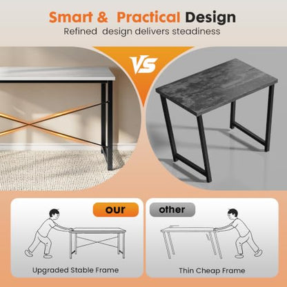 Sweetcrispy 32-Inch Small Computer Desk for Bedroom, Modern White - color: White Black, size: 32-Inch