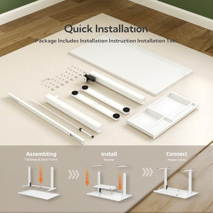 INNOVAR Glass Standing Desk with Drawers, 40 x 24 Inches Electric Height Adjustable Desk, Tempered Glass Top Stand Up Desks for Home and Office, White - color: Super White, size: 40 inch