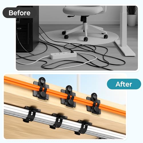 Kanemc 20PCS Cable Management Kit Adhesive Cable Clips | 20 Adjustable Cable Holders,20 Zip Ties,20 Screws&10 Extra Cable Straps, Cord Organizer for Home Office Under Desk Behind TV