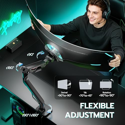 ARES WING Gas Spring Ultrawide Monitor Arm 57" 66Lbs USB VESA Dual Base | Height Adjustable & Extendable, Built-in USB Port, Standard VESA, Clamp & Grommet Base, Fits Ultrawide Monitor - style: With USB