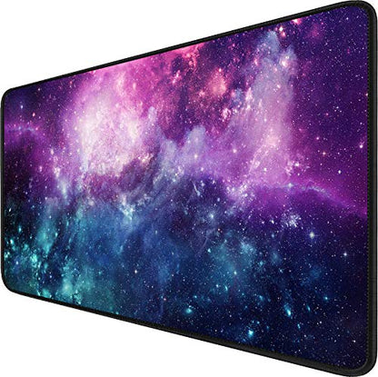 Gaming Mouse Pad with Stitched Edges (35.4X15.7In) Waterproof Desk Pad - color: Galaxy, size: 35.4L x 15.7W inches