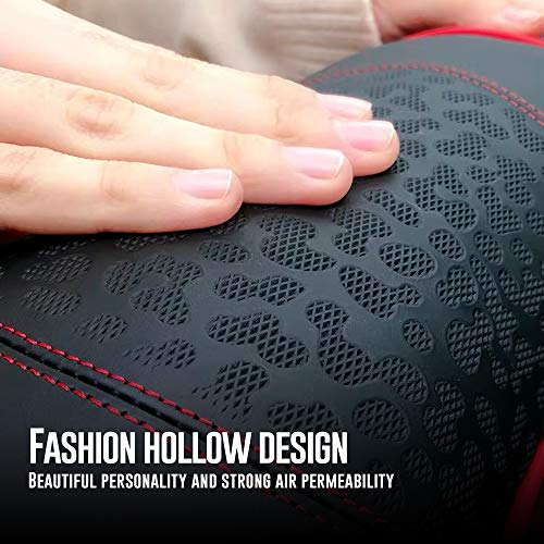 HAOTULE Car Leather Neck Pillows, Neck Rest Cushions,100% Memory Foam Cervical Support, Comfortable Travel car Seats and Home Office Soft Pillows, Red a Set (2 pcs) - color: Red