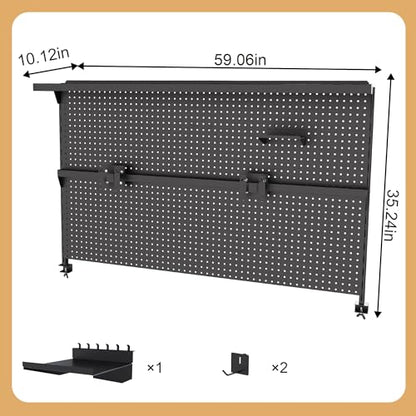Clamp-On Metal Desk Pegboard with Dual Monitor Stand–No Drilling Needed! 59x35 Inch Steel Privacy Panel with Hooks & Movable Partition, Peg Board Wall Organizer for Gaming & Office - color: Black