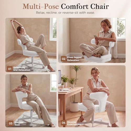 GTPLAYER Swivel Office Desk Chair with Wheels, Adjustable Height Vanity Chair with Back Support, Comfy Rolling Stool for Home Office, Bedroom & Makeup Vanity, Sweet Gift for Girls and Women - color: Pure White