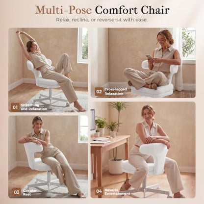 GTPLAYER Swivel Office Desk Chair with Wheels, Adjustable Height Vanity Chair with Back Support, Comfy Rolling Stool for Home Office, Bedroom & Makeup Vanity, Sweet Gift for Girls and Women - color: Pure White