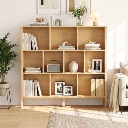 KIGOTY 10 Cube Modern Bookcase, 3-Tier Open Storage Organizer, Freestanding Bookshelf with Legs, Narrow Bookcase for Living Room, Bedroom & Office (Yellow) - color: Yellow