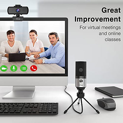 FIFINE USB Microphone for Zoom Video Meeting Online Class on PC Computer, Metal Condenser Desktop Mic with Gain Control for Windows and Mac, Silver - K669S - color: Silver