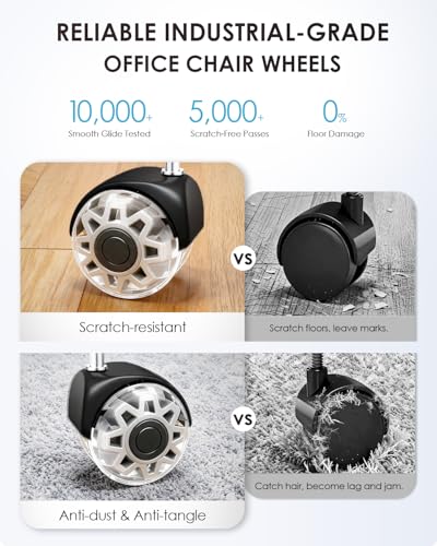 RidRed Office Chair Wheels,Smooth & Quiet Rollerblade Casters Wheels,Heavy Duty Support 700lbs Dual-Wheel Design,Gaming Desk Chair Wheel Replacement for Hardwood Floors and Carpet,2 Inch Universal Fit - color: Grey