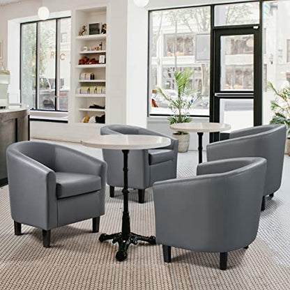 Topeakmart Faux Leather Accent Chair Set of 2, 300 lb Cap, Gray | Set of 2 PU Leather Barrel Chairs, U-shaped Backrest, Foam Seat, 18" Seat Height, Solid Wood Legs - color: Grey, size: Set of 2