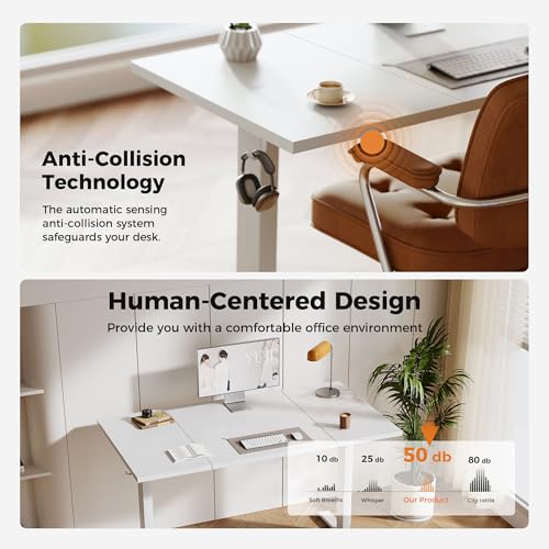 Agilestic Electric Height Adjustable Standing Desk, 63 Inch, Arctic White - color: White, size: 63x23.6 Inch